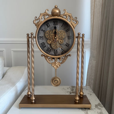 Belle Moving Gears table Clock, Gold