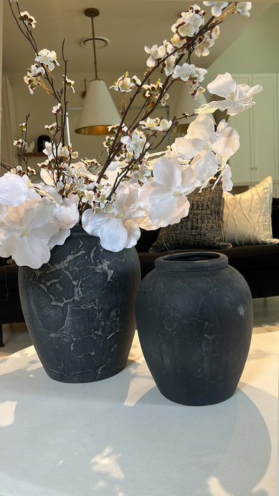 Heritage black charcoal stone vase - Luscious Homewares