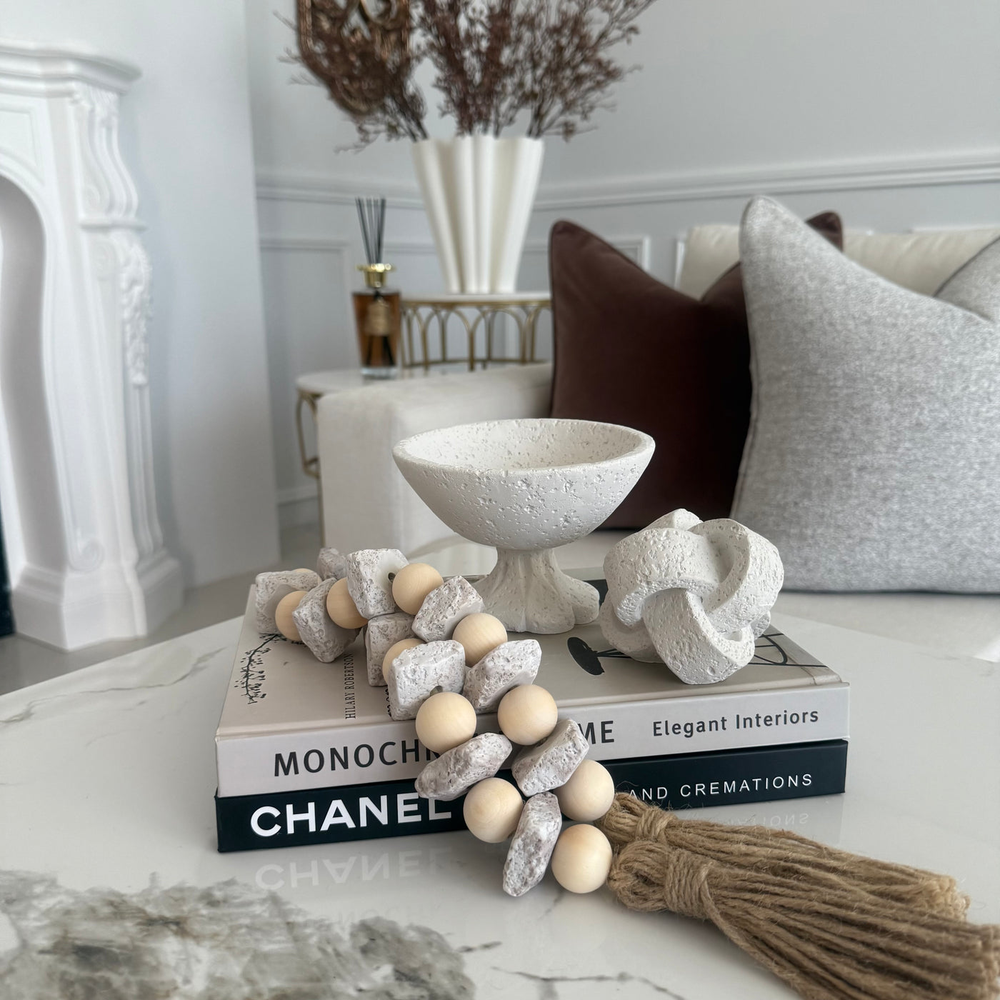 Stone + wooden decorative bead chain tassels
