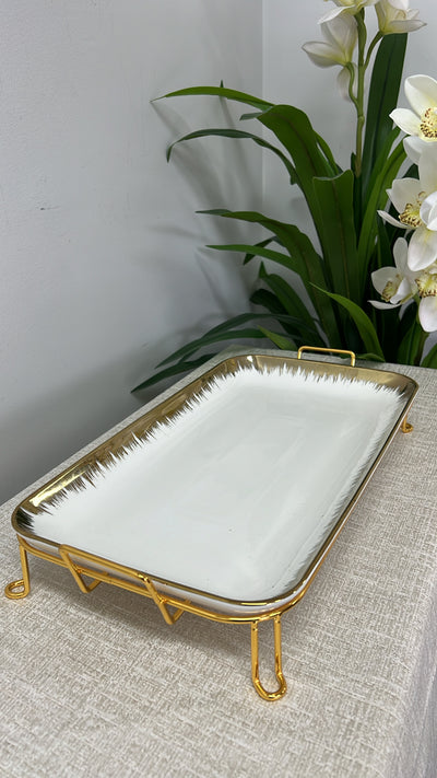gold and white rectangular rack serving platter - Luscious Homewares