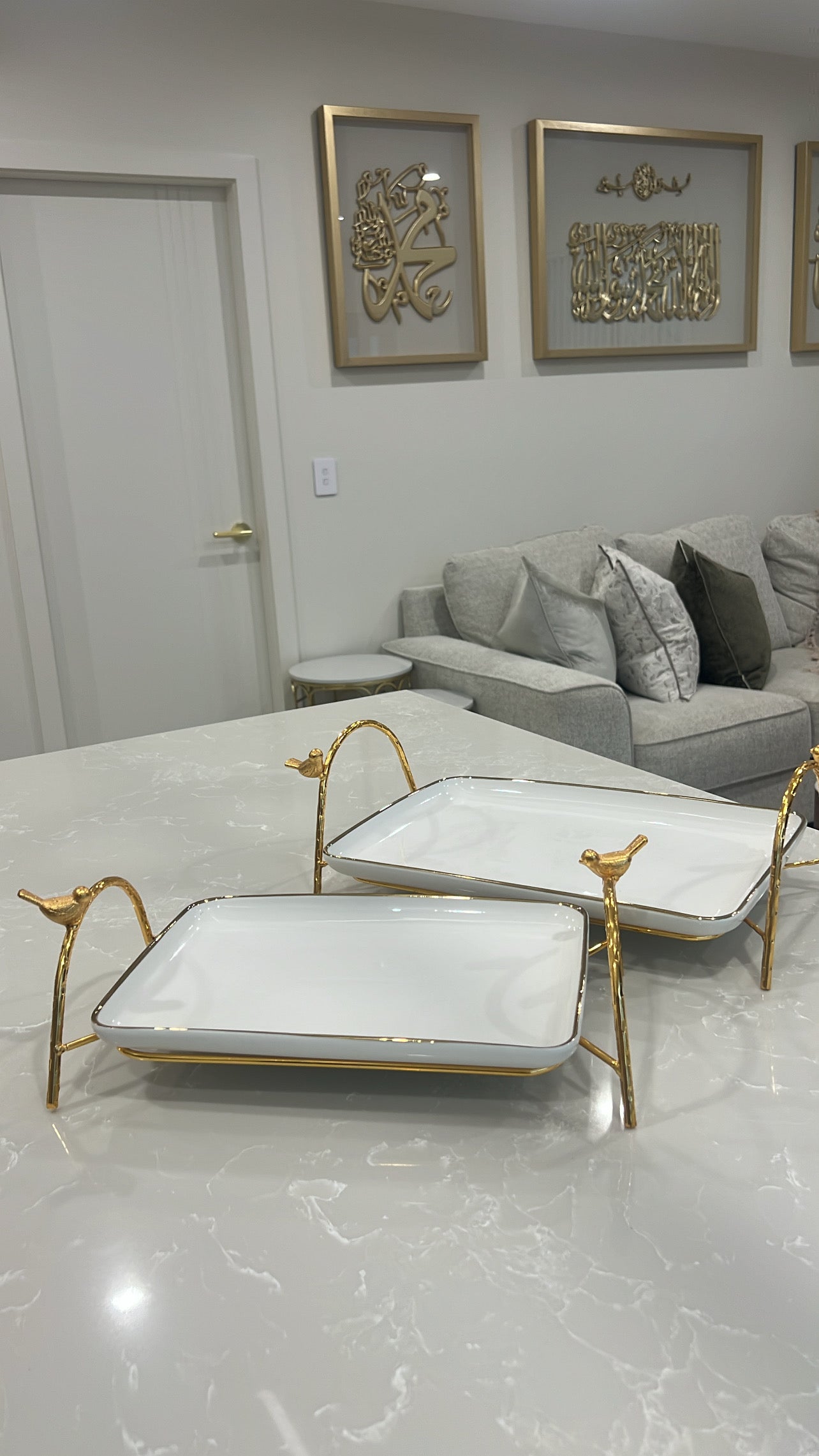 Asffor rectangle gold and white serving platter - Luscious Homewares