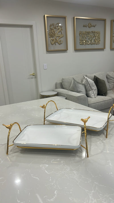 Asffor rectangle gold and white serving platter - Luscious Homewares