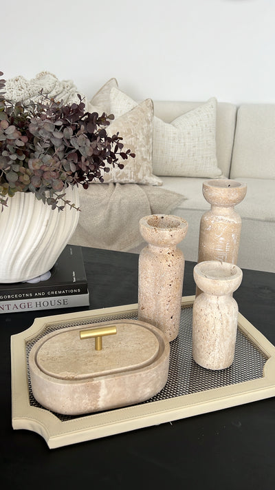 Travertine stone oval box - Luscious Homewares