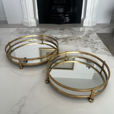 Dina round Gold mirror tray