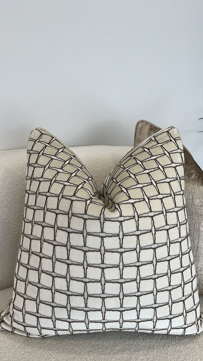 Checkers nude Velvet cut cushion  55x55 - Luscious Homewares