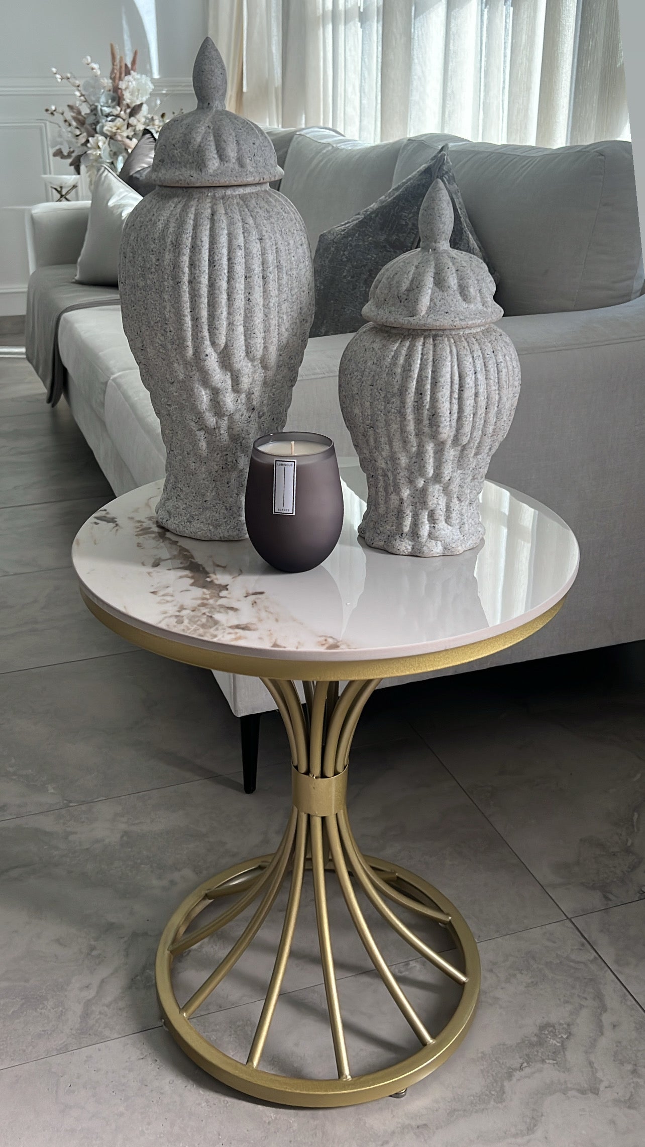 Marble white and gold round side table