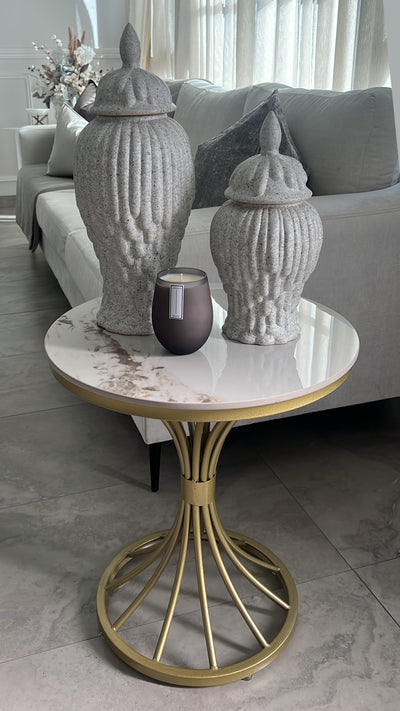 Marble white and gold round side table