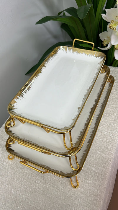 gold and white rectangular rack serving platter - Luscious Homewares