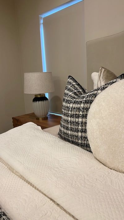 Ezra ceramic table Lamp linen shade - Luscious Homewares