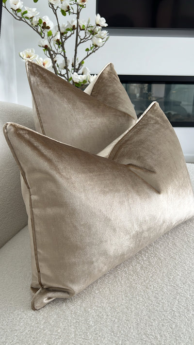De-luxe latte velvet cushion - Luscious Homewares