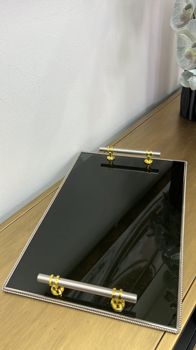 Silver rim smoked glass tray rectangle - Luscious Homewares