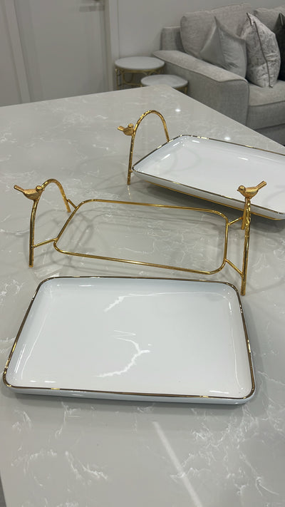 Asffor rectangle gold and white serving platter - Luscious Homewares