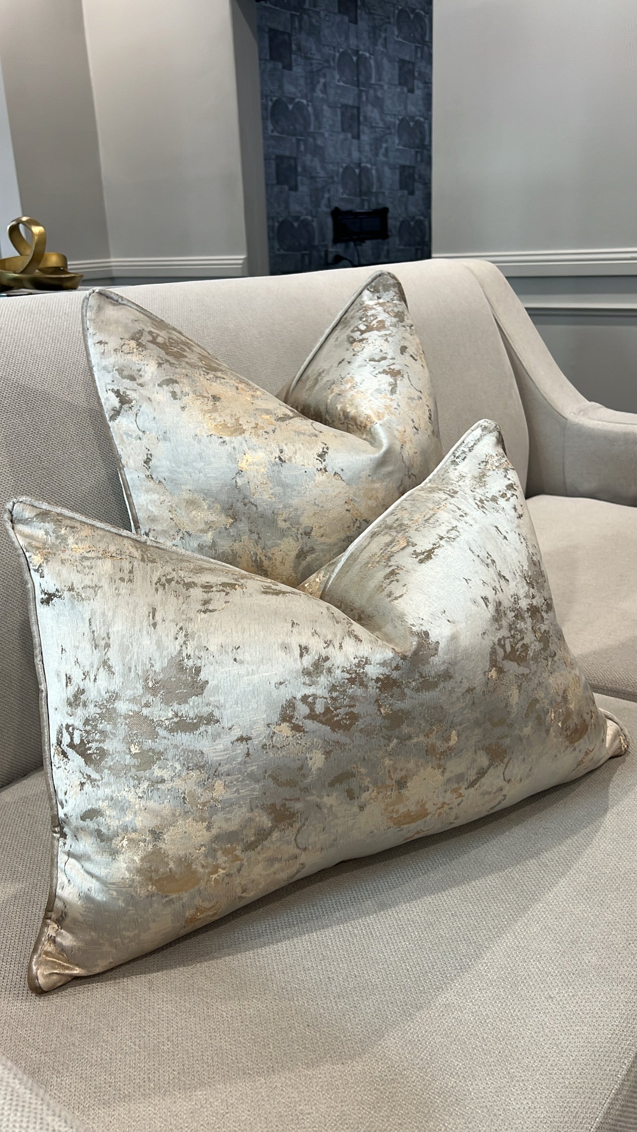 Nuvola gold and duck egg cushion - Luscious Homewares