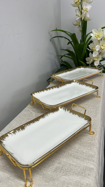 gold and white rectangular rack serving platter - Luscious Homewares