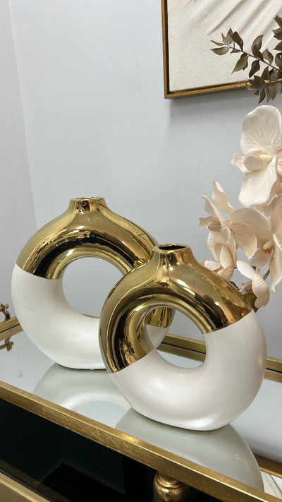 White and gold round vase - Luscious Homewares