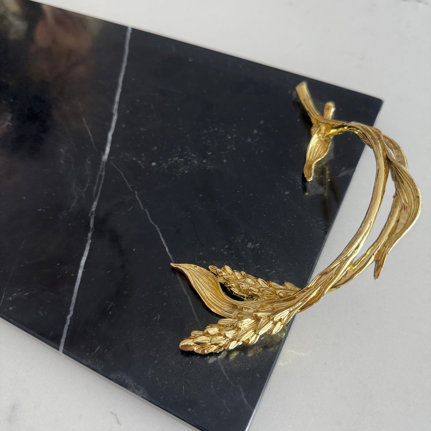 Claudette Black Marble Gold handle tray