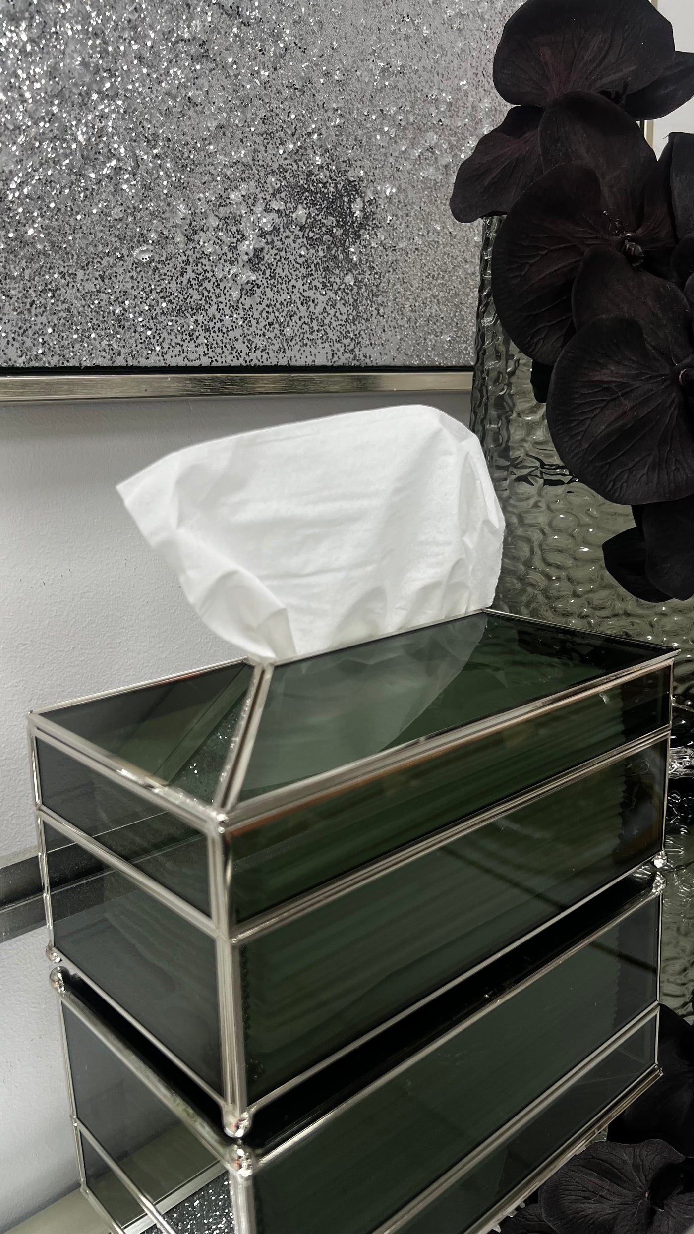 Mercury smoked silver tissue box - Luscious Homewares