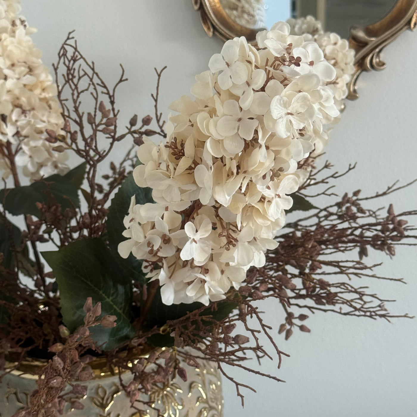 Cream Dried faux Hydrangea artificial stem