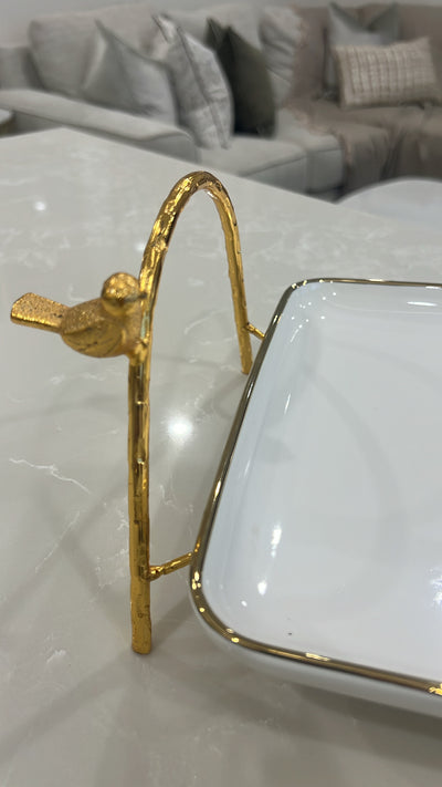 Asffor rectangle gold and white serving platter - Luscious Homewares