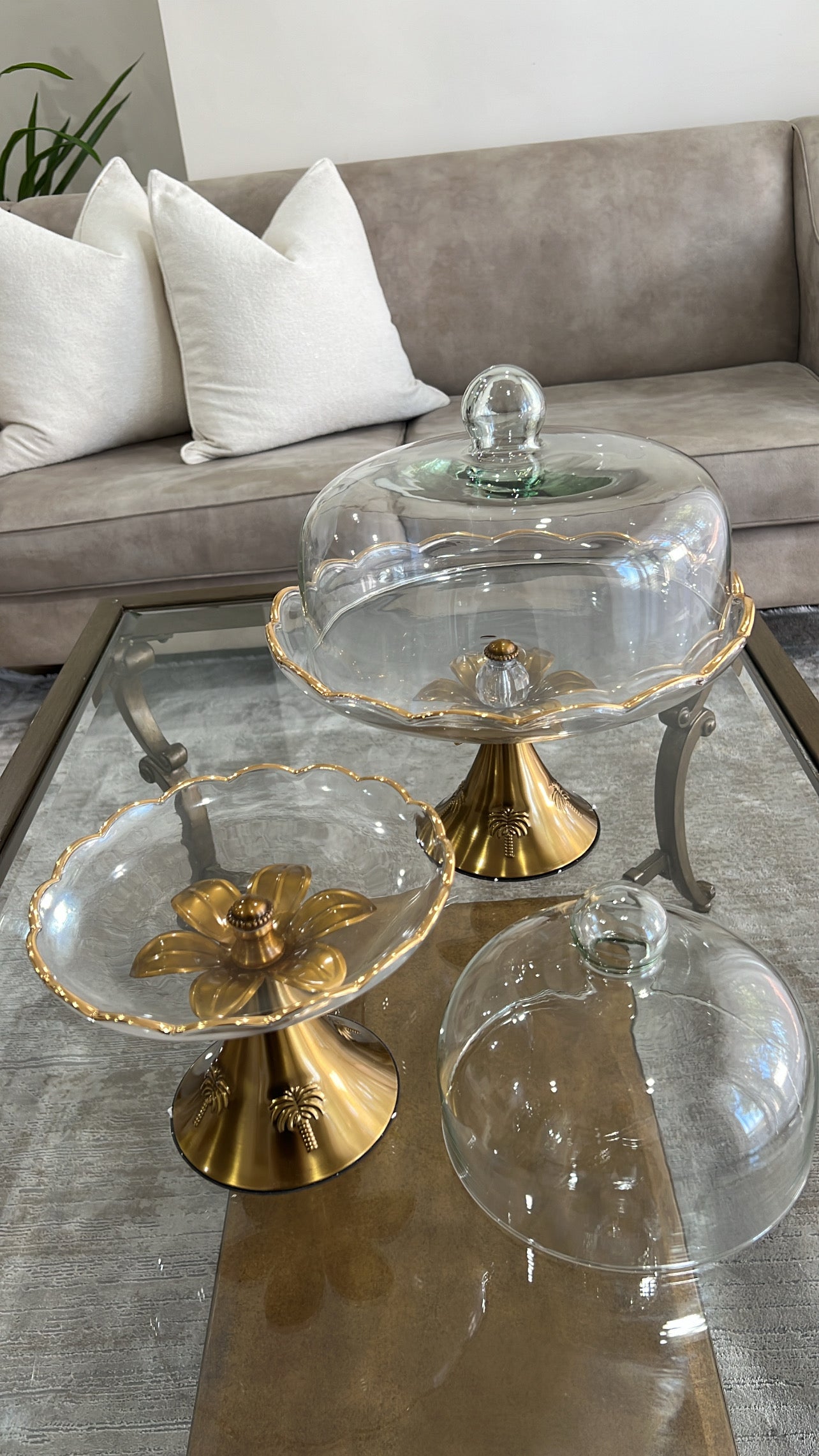 Alamir Palm stand serving cake + dome - Luscious Homewares