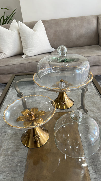 Alamir Palm stand serving cake + dome - Luscious Homewares