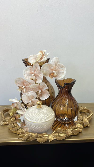 Ginkgo round gold mirrored tray - Luscious Homewares