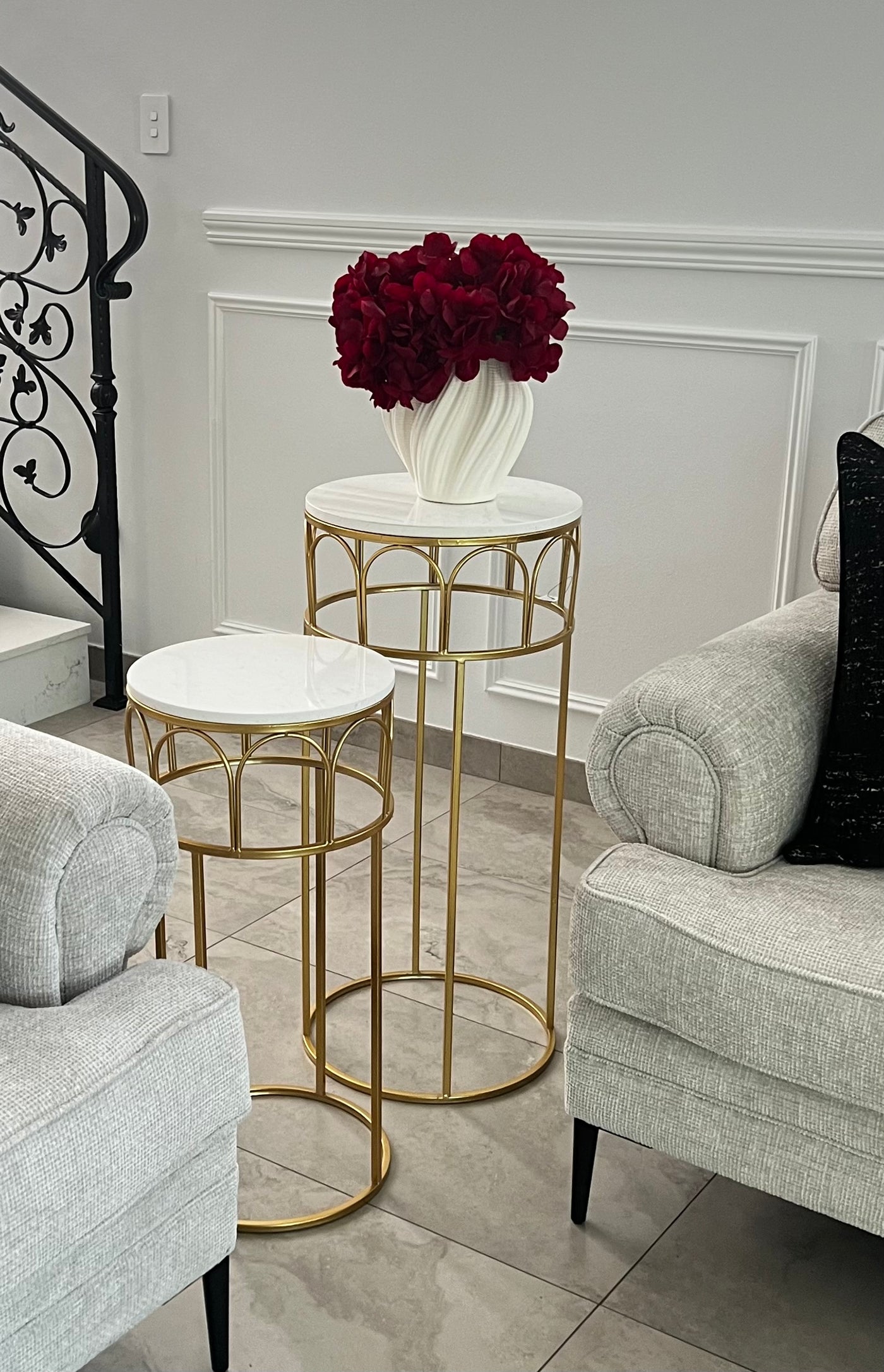 Tall Round gold marble table set of 2 - Luscious Homewares