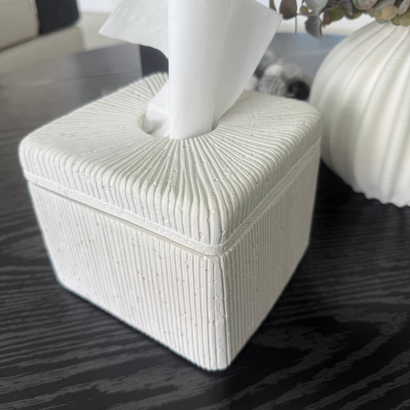 White ribbed Stone tissue box