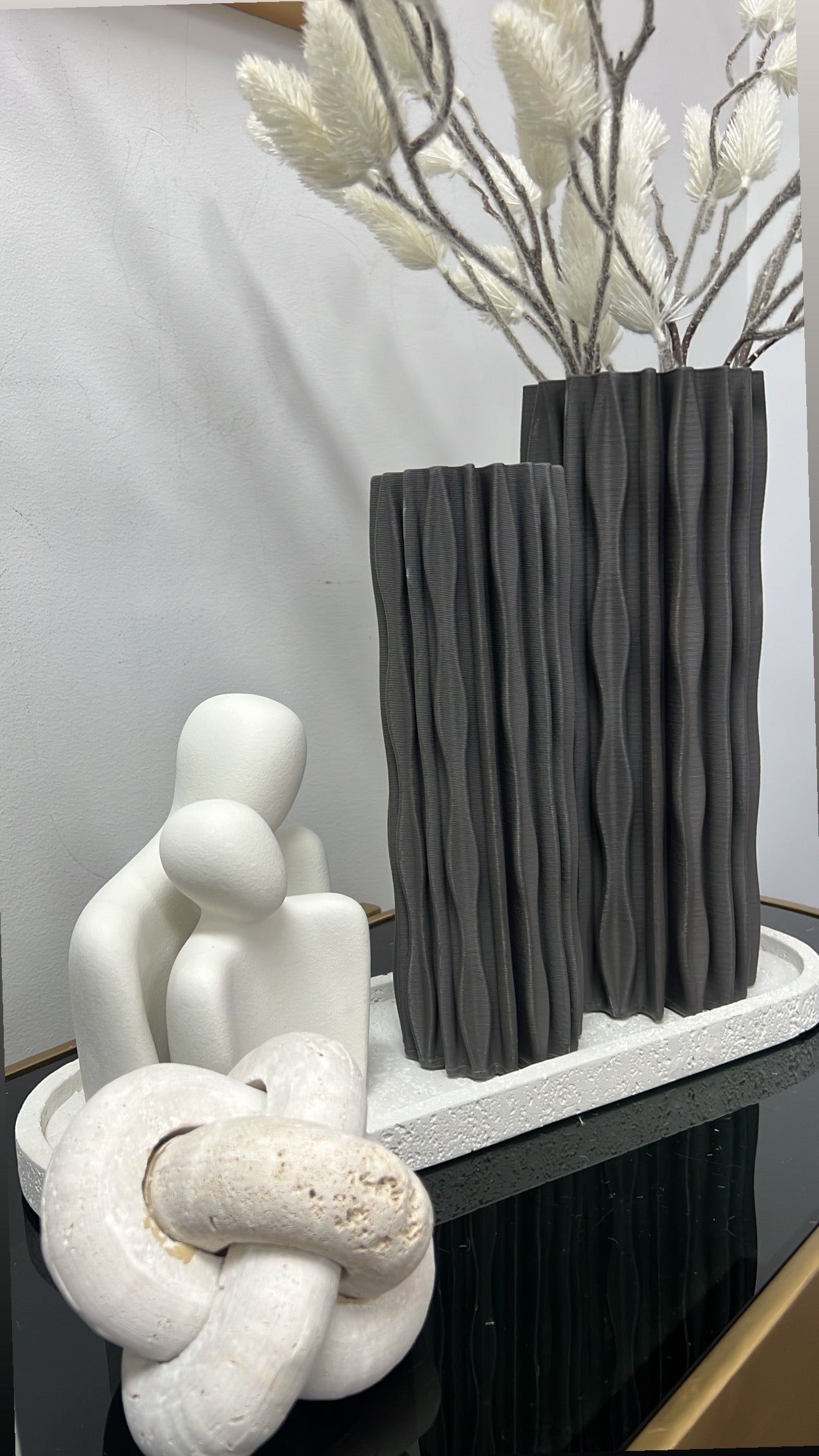 Ripple cylinder charcoal ceramic vase - Luscious Homewares