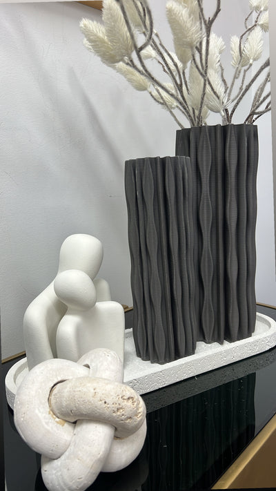 Ripple cylinder charcoal ceramic vase - Luscious Homewares